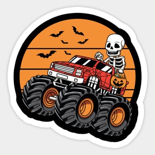 Skeleton Riding Monster Truck Halloween Costume Sticker
